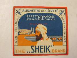 The Sheik Brand - safety matches-tulitikkuetiketti