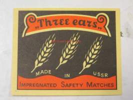 Three ears - impregnated safety matches-tulitikkuetiketti (Neuvostoliitossa valmistettu)