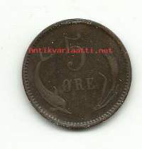 Tanska 5 Öre 1884    -  kolikko