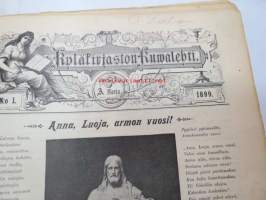 Kyläkirjaston kuvalehti - vuosikerrat 1899-1900 kirjaksi sidottuna, monipuolinen ja runsas kirjallinen sekä kuvallinen aineisto sekä Suomea, että ulkomaita