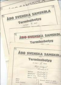 Åbo Svenska Samskola Terminsbetyg 1937-1944  - todistus 5 kpl