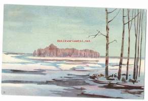 Järven jäät- taidepostikortti postikortti, kulkenut nyrkkipostissa
