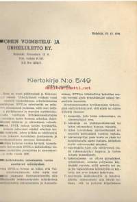 Syomen Voimistelu- ja Urheiluliitto SVUL 1949 nr 5 kiertokirje