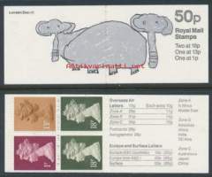 Iso-Britannia: Postituore käyttöpostimerkkivihko 50p FB48 **.  Lontoon eläintarha 4/Norsut/Elefantit. .  FB49 Zoo 3 elephants.  Kansi kivaa käyttötaidetta.