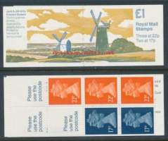 Iso-Britannia: Postituore käyttöpostimerkkivihko 1£ FH21 **. Myllyjä. £1 FH21 Mills 3 -Jack &amp; Jill mills, Clayton Sussex.