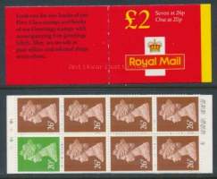 Iso-Britannia: Postituore käyttöpostimerkkivihko 2£ FW7**.  Red cover.  FW9 £2.00 New Style 20p-26p