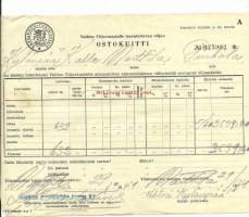 Valtion Viljavarastolle luovutettavan viljan Ostokuitti hernettä - Marttilan Maanviljelijäin Kauppa Oy / K.Kylänpää Marttila Purhala 29.10.1941