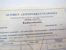 Suomen Lentovakuutuspooli - Kaskovakuutus, vakuutus nr 858, 1967 - Cessna 150 OH-CEU, ansiolentokone -vakuutuskirja