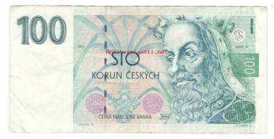 Tšekki 100 Korun 1993  seteli / Tšekin tasavalta (tšek. Česká republika) eli Tšekki (tšek. Česko), joskus myös Tšekinmaa, on sisämaavaltio Keski-Euroopassa.