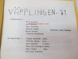 Väpplingen -71 (skol publikation), redaktionen; Tove Boström, Ami Swanson, Anne Lindfors, Sunniva Drake, Malla Portin, Kenneth Holmström (kladdare Guja Hemming -