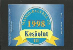 Mainio-Palvelu Oy 1998 Kesäolut III - olutetiketti mainos