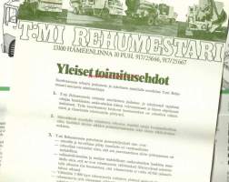 T:mi Rehumestari, Hämeenlinna  -  tuote-esite ja liikekirje 1973