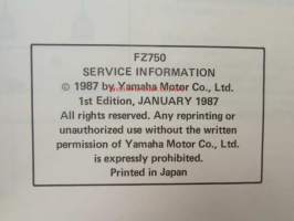 Yamaha FZ750 &#039;85-&#039;87 (1FN-SE3)  Service Information - Tehtaan alkuperäinen huolto-ohjeita sis. sähkökaaviot (Ei huolto-ohjekirja)