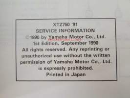 Yamaha XTZ750 &#039;91 (3LD-SE4)  Service Information - Tehtaan alkuperäinen huolto-ohjeita sis. sähkökaaviot (Ei huolto-ohjekirja)