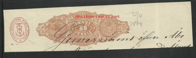 Leimaveropaperi leike  80 penni  20.11.1874 Åbo