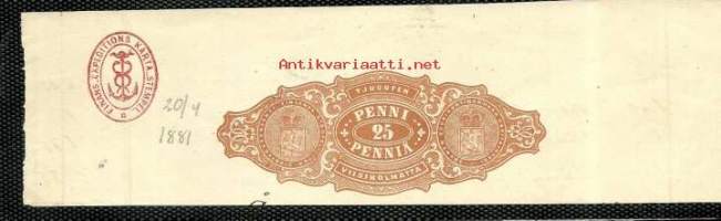 Leimaveropaperi leike  25 penni  1881