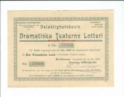 Delaktighetsbevis  Dramatiska Teaterns Lotteri 1908
