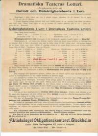 Hellott och Delaktighetsbevis i Lott / Dramatiska Teaterns Lotteri 1908