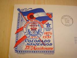 Colorado Statehood 75th Anniversary ensipäiväkuori FDC 1951 USA