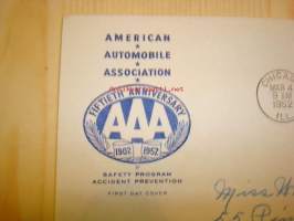 AAA American Automobile Association 1952 USA ensipäiväkuori FDC