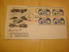 Automotive Industry Wheels of Freedom 1960 USA ensipäiväkuori FDC neljällä postimerkillä