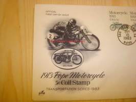 1913 Pope moottoripyörä 1983 USA ensipäiväkuori FDC neljällä postimerkillä