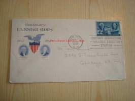 Postimerkki 100-vuotta 1847-1947 USA ensipäiväkuori FDC Centenary U.S. Postage Stamps