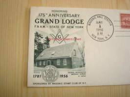 Vapaamuurari Honoring 175th Anniversary Grand Lodge F. &amp; A.M. - State of New York 1956 USA ensipäiväkuori FDC Masonic Stamp Club of N.Y.