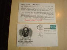 Vapaamuurari Brother Andrew Jackson Grand Master of the Grand Lodge of Tennessee 1822-1824 USA 1959 ensipäiväkuori FDC Masonic Stamp Club of N.Y. + alkuperäinen