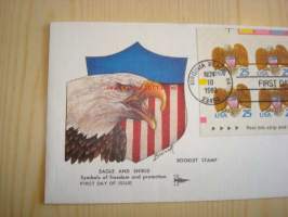 Eagle and Shield 1989 USA ensipäiväkuori FDC kuuden postimerkin arkilla hieno