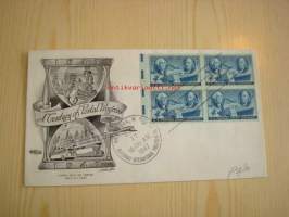 Postimerkki 100-vuotta A Century of Postal Progress 1847-1947 USA ensipäiväkuori FDC neljällä postimerkillä