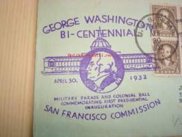 George Washington Bi-Centennial 1732-1932 USA ensipäiväkuori FDC U.S.S. Texas leimalla ja kuudella George Washington postimerkillä harvinainen
