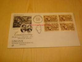 Presidentti Lincoln &amp; Douglas debates 1958 USA ensipäiväkuori FDC neljällä postimerkillä