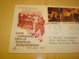 200th Anniversary birth of American Independence 1776-1976 USA ensipäiväkuori FDC neljän postimerkin sarjalla