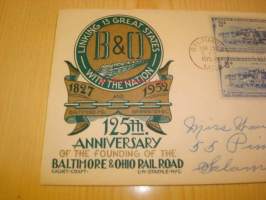 Rautatie Baltimore &amp; Ohio Railroad 1952 USA ensipäiväkuori FDC neljällä postimerkillä