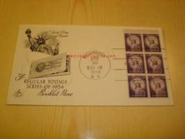 Vapaudenpatsas USA 1954 ensipäiväkuori FDC kuudella postimerkillä