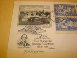 Fort Duguesne 1758-1958 Pittsburgh, Pennsylvania ensipäiväkuori FDC USA neljällä postimerkillä