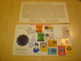 The American Legion 1919-1969 ensipäiväkuori FDC USA 11 erilaista merkkiä kuoressa + alkuperäinen kortti