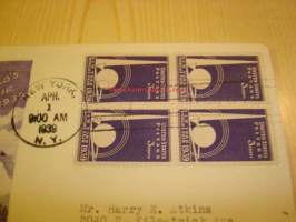 New York World´s Fair 1939 ensipäiväkuori FDC USA neljällä postimerkillä Art Deco
