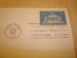 200th Anniversary of Columbia University 1754-1954 USA ensipäiväkuori FDC