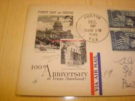 Texas 1945 USA ensipäiväkuori FDC neljällä postimerkillä