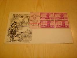 300th Anniversary New York City 1653-1953 USA ensipäiväkuori FDC neljällä postimerkillä