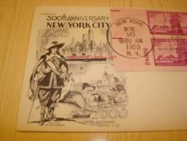 300th Anniversary New York City 1653-1953 USA ensipäiväkuori FDC neljällä postimerkillä
