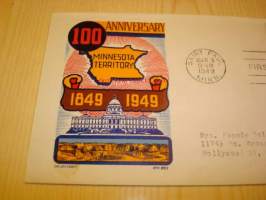100th Anniversary Minnnesota Territory 1849-1949 USA ensipäiväkuori FDC