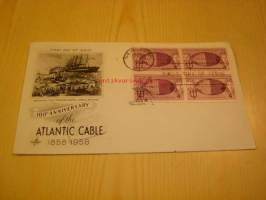 100th Anniversary of Atlantic Cable 1858-1958 USA ensipäiväkuori FDC neljällä postimerkillä