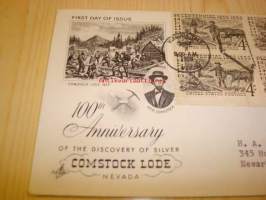 100th Anniversary of the Discovery of Silver Comstock Lode, Nevada 1859-1959 USA ensipäiväkuori FDC neljällä postimerkillä