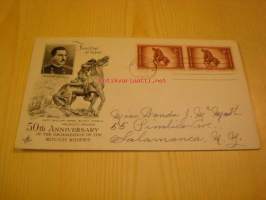 Rough Riders 1898-1948 USA ensipäiväkuori FDC Theodore Roosevelt kahdella postimerkillä