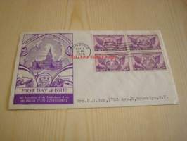 Michigan 100th Anniversary 1835-1935 USA ensipäiväkuori FDC Art Deco, neljällä postimerkillä