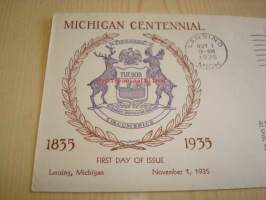 Michigan 100th Anniversary 1835-1935 USA ensipäiväkuori FDC