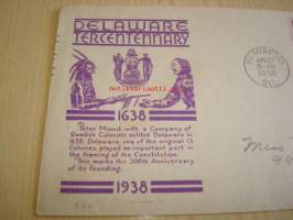 New Sweden Delaware 300th Anniversary 1638-1938 USA ensipäiväkuori FDC neljällä postimerkillä, mulla on useita erilaisia Ruotsin ja Suomen Amerikan